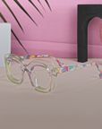 PRIMS Eyewear | GLOW II- Montura Cuadrada Chic con Brillos y Anti-Blue Light